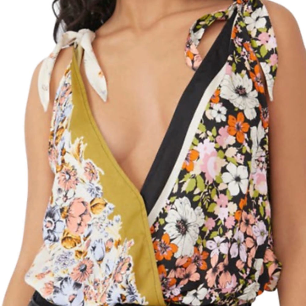 Free People Floral Wrap Top Mixed Print XS